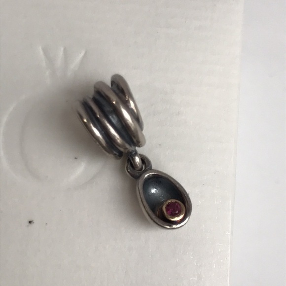Pandora Genesis 925 Silver 14K Gold Rhodolite Dangle Charm Retired - Picture 1 of 15